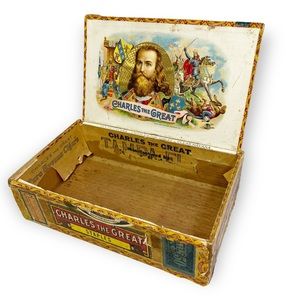 Vintage Charles the Great Wooden Cigar Box Tobacciana Collectible Litho
